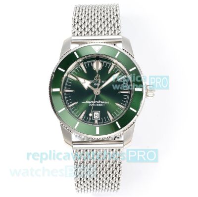 BLS B31 Swiss Replica Breitling Green Dial Superocean Heritage Milanese Steel Watch 